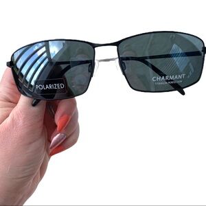 Charmant Y2K Titanium Black Polarized Men’s Rectangular Shaped Sunglasses